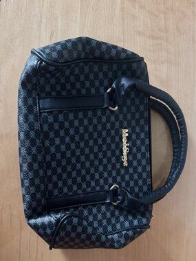 Mei&Ge Black & Grey Geometric Patterned Faux Leather Top-Handle Handbag